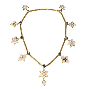 Victorian Moonstone Cluster Drop Station Collar Necklace