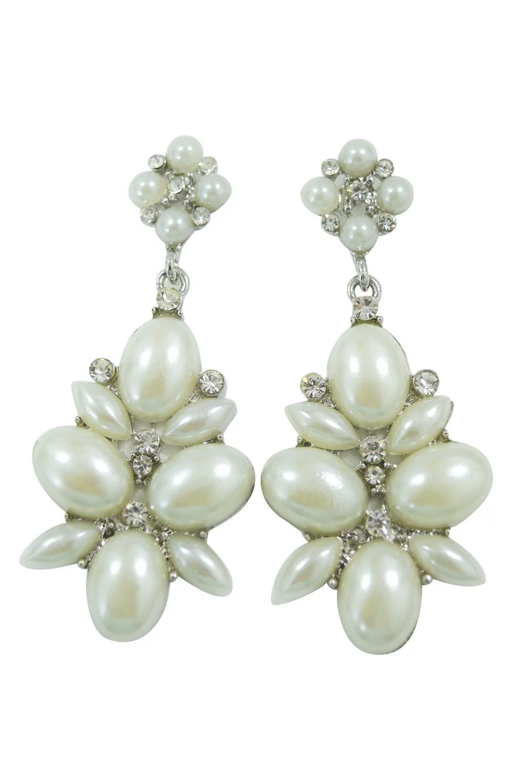 Victorian White Imitation Pearl Flower Cocktail Party Earrings