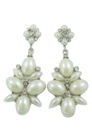 Victorian White Imitation Pearl Flower Cocktail Party Earrings