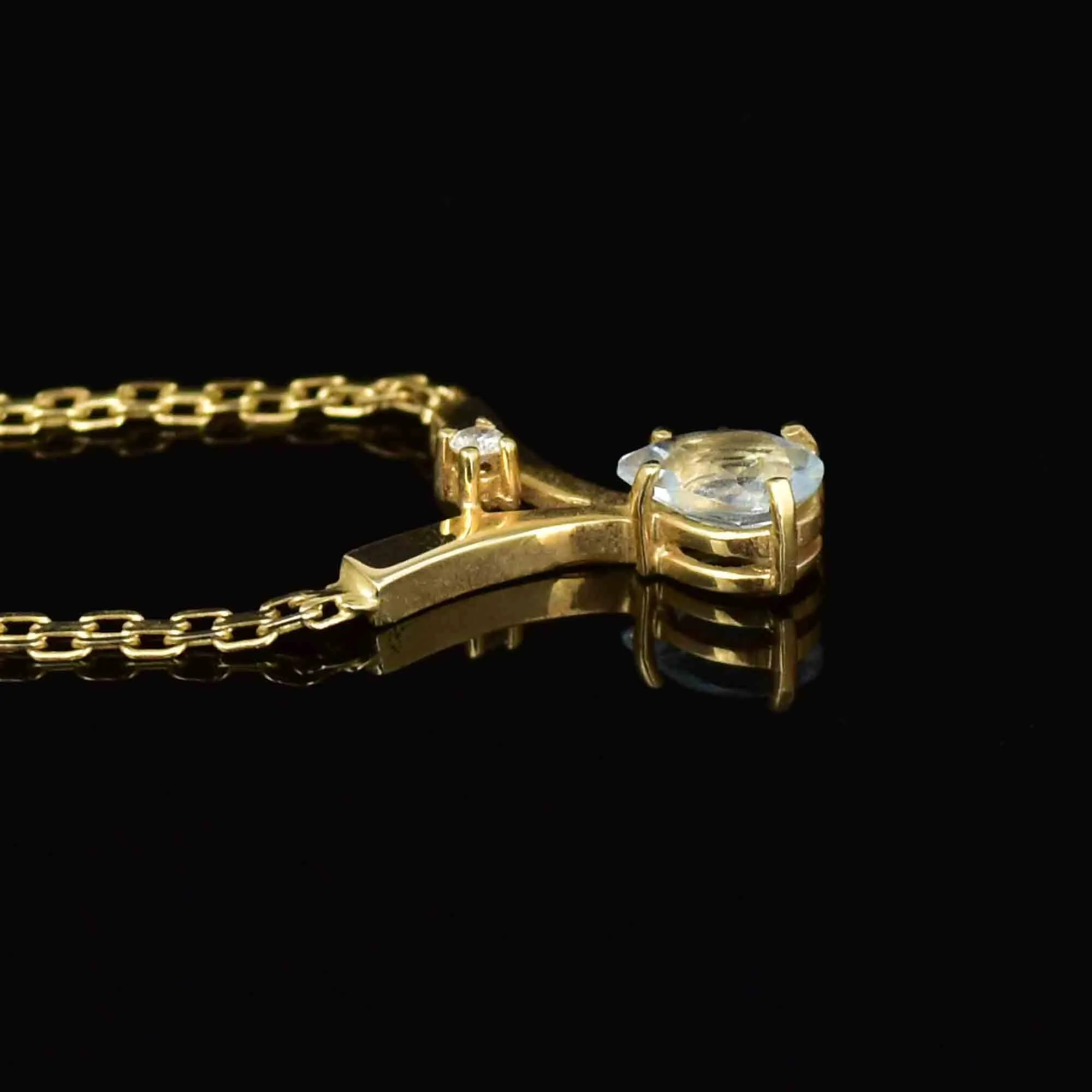Vintage Aquamarine Diamond Pendant Necklace in 14K Gold