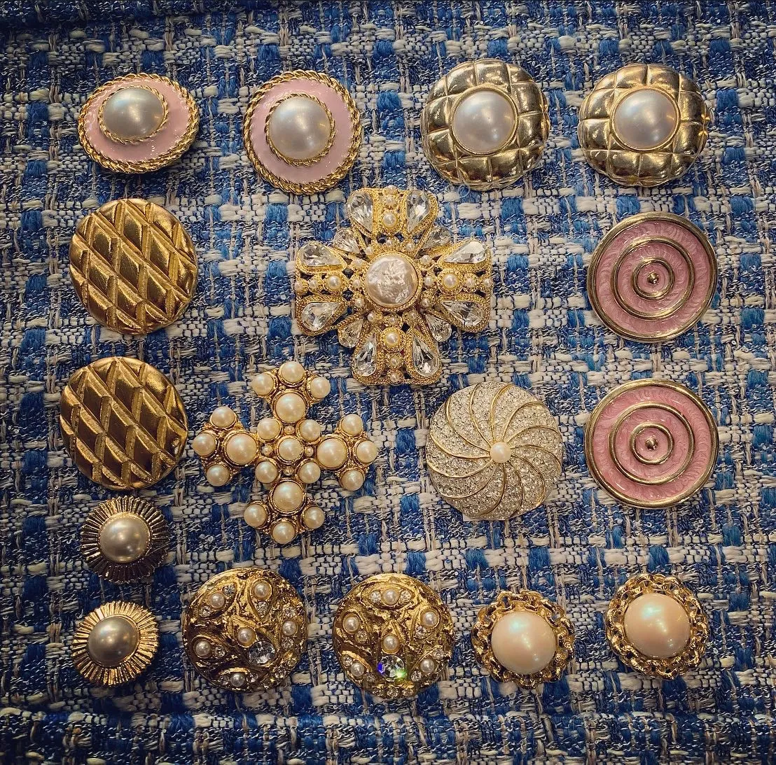 Vintage Gold Pearl Quilted Earrings Clip On