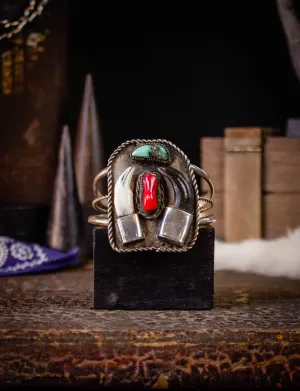 Vintage Sterling Silver Cuff with Claw Turquoise and Coral