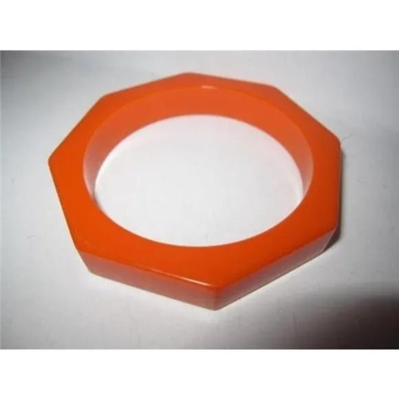 Vintage Art Deco era RARE, Wide, Carved, Octagonal, Orange, Bakelite Bangle