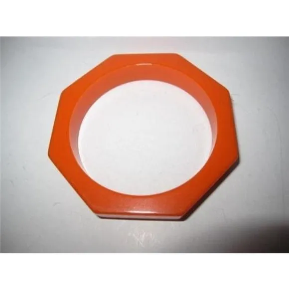 Vintage Art Deco era RARE, Wide, Carved, Octagonal, Orange, Bakelite Bangle