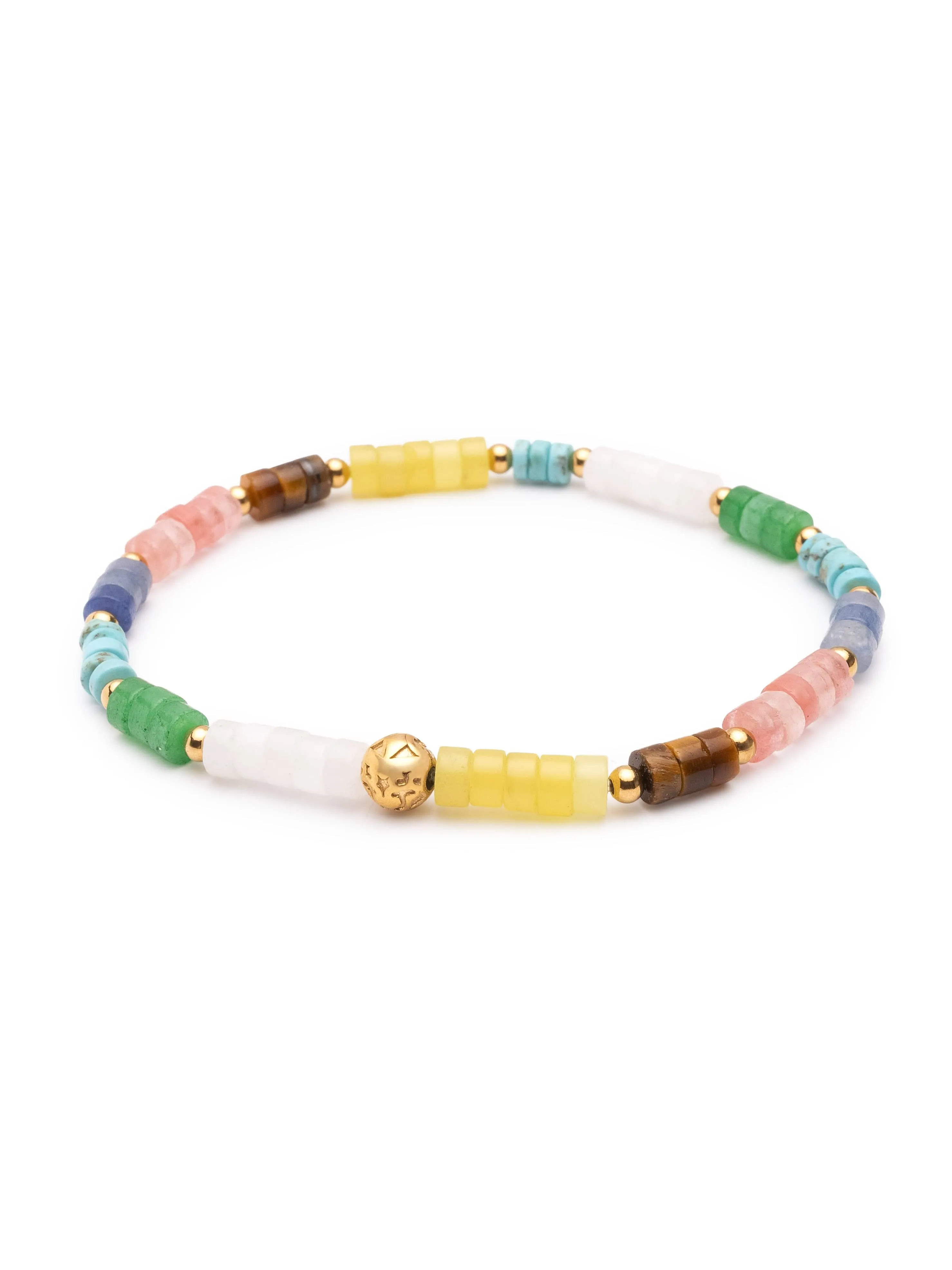 Wristband with Multi-Color Heishi Beads and Gold